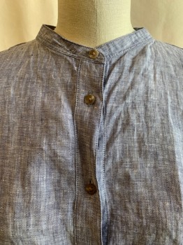 UNIQLO, Dusty Blue, Cotton, Chambray, Collar Band, Button Front, 3/4 Sleeves