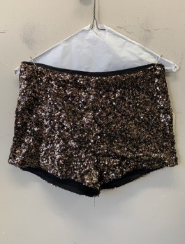 Womens, Shorts, XXI, Gold, Black, Sequins, Polyester, M, Clubwear Hot Pants, Covered in Sequins, Mid Rise, 1.5" Inseam, Side Zip