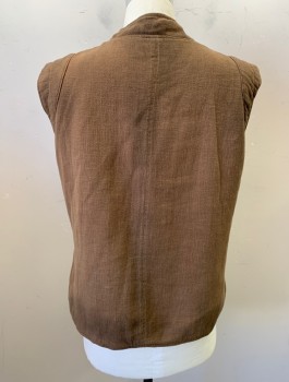 Unisex, Sci-Fi/Fantasy Vest, N/L MTO, Brown, Linen, Solid, M, Wrapped Surplice Front Closure (Tacked Down), V-Neck, Stand Collar, 1 Patch Pocket,  Aged/Dirty Throughout, Made To Order
