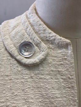 N/L, White, Cotton, Solid, Textured Fabric, Boucle, L/S, Open at Front with No Closures, 1 Tab at Each Shoulder with Button Detail, Welt Pockets at Hips, Off White Lining