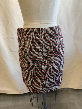 ZARA, White, Black, Red, Polyester, Swirl , Zip Back, Tapestry Style Textile, 3 Front Zippers
