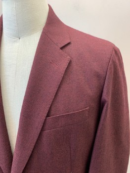 J CREW, Maroon Red, Black, Cotton, Wool, 2 Color Weave, Single Breasted, 2 Bttns, Notched Lapel, 3 Pckts, Double Vent, Black Plastic Buttons