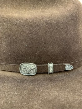 Mens, Cowboy Hat, RESISTOL, Brown, Wool, Matching Band with Carved Silver Metal Details