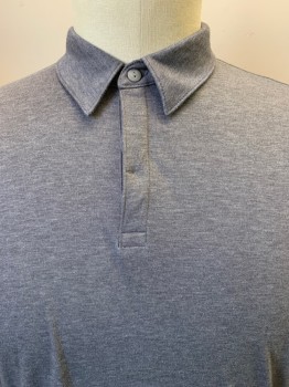 ALFANI, Gray, Polyester, Rayon, Heathered, S/S, 3 Buttons, Collar Attached