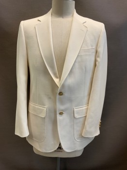 STAFFORD, Ivory White, Wool, Notched Lapel, Single Breasted, Button Front, 2 Buttons, 3 Pockets