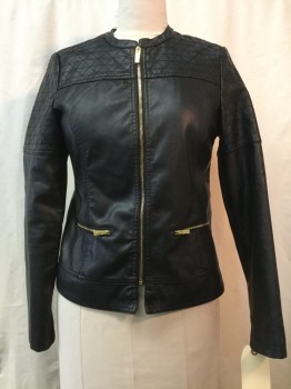 GUESS, Black, Faux Leather, Solid, Black, Zip Front, 2 Zip Pockets