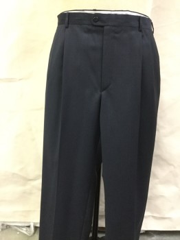 ZANELLA, Navy Blue, Black, Wool, Stripes - Micro, Double Pleats, Zip Front, Button Tab Waistband, Belt Loops, Suspender Buttons, 4 Pockets,