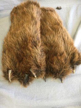 Unisex, Piece 3, Brown, Faux Fur, Solid, Furry Mitts with Claw Tallons