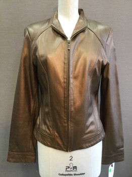 BELLA PELLE, Copper Metallic, Metallic, Leather, Long Sleeves, Zip Front, No Pockets