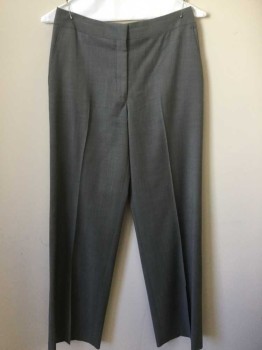 MARKS & SPENCER, Heather Gray, Wool, Heathered, Heather Medium Gray, 1-1/2" Waistband,Flat Front, Zip Front, 2 Slightly Slant Side Pockets W/hand Stitches, Wide Legs