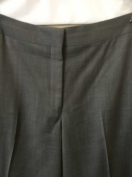 MARKS & SPENCER, Heather Gray, Wool, Heathered, Heather Medium Gray, 1-1/2" Waistband,Flat Front, Zip Front, 2 Slightly Slant Side Pockets W/hand Stitches, Wide Legs