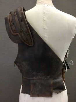 Womens, Historical Fict Breastplate , Brown, Leather, Solid, XS, 1 Shoulder, Pleated Bottom, Lace Up Sides