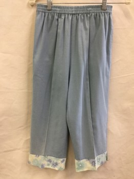 Womens, 1990s Vintage, Piece 3, ASHLYN KATE, Sage Green, Dusty Blue, Jade Green, Lt Yellow, Polyester, Solid, Floral, S, Pants, Elastic Waist, 2 Pockets, Cropped