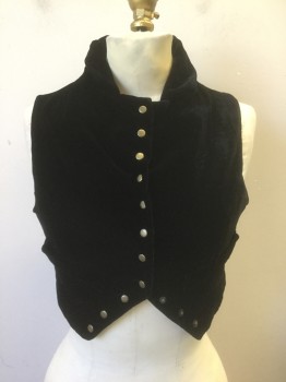 FURST, Black, Polyester, Silk, Solid, Black Crushed Velvet with Bronze Metal Snaps Down Center Front, Collar Attached, Fitted and Cropped Length, 2 Faux Welt Pockets