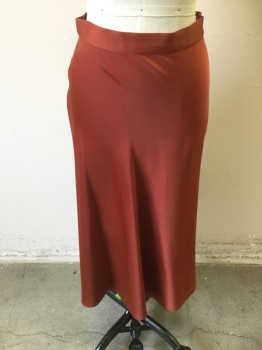 H&M, Brick Red, Polyester, Elastane, Solid, Bias Skirt, One Inch Waist Band, Side Zipper