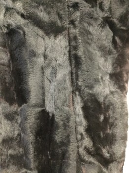 NL, Black, Lt Brown, Rose Pink, Cotton, Synthetic, Solid, Floral, Black Faux Fur in Novel Square Like Pattern, Lining in Light Brown Cotton with Muted Sore Floral Print Some Wear at Fur Side and Cotton Side,