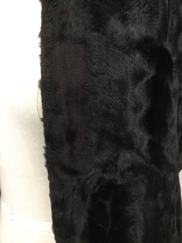 NL, Black, Lt Brown, Rose Pink, Cotton, Synthetic, Solid, Floral, Black Faux Fur in Novel Square Like Pattern, Lining in Light Brown Cotton with Muted Sore Floral Print Some Wear at Fur Side and Cotton Side,