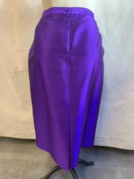 Womens, Suit, Skirt, MOSHITA, Violet Purple, Silk, Wool, Solid, W36, 20W , H52, Evening Skirt, Silk Sheen, 1 1/4" Waistband, Hem Below Knee, Elastic Side Waistband, Back Zip, Center Back Slit