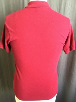 LACOSTE, Dk Red, Cotton, Solid, Collar Attached, 2 Button Front, Short Sleeves,