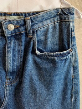 TOPSHOP, Denim Blue, Cotton, Solid, Faded, Long Jean Skirt, Slightly Faded Blue, 5 Pockets, Zip Fly, Belt Loops, Cut Out V on the Bottom Front of Skirt,
