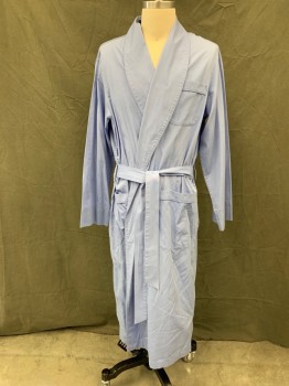 DANIEL CREMIEUX, French Blue, Cotton, Solid, Shawl Collar, 3 Pockets, Long Sleeves, Self Belt