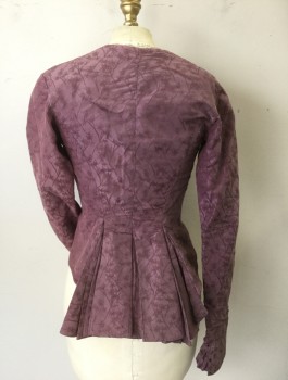 MTO, Dusty Lavender, Copper Metallic, Rayon, Polyester, Floral, BODICE- Lace Trim Square Neckline, Hook & Eyes Center Front with Faux Button Closure, Lace Overlay and Appliqué Front, Long Sleeves, with Pleats at Cuff, inverted Pleat Peplum.