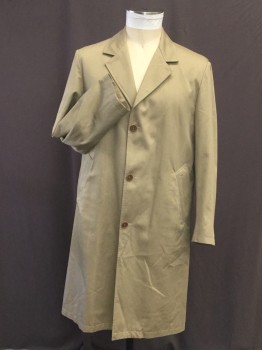 CO OP, Camel Brown, Cotton, Solid, Button Front, 3  Tan Buttons,  2 Pockets, Hand Picked Collar/Lapel, Knee Length , 1 Back Vent