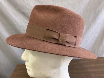 GOLDEN GATE HAT CO, Brown, Wool, Solid, Wool Felt, Brown Grosgrain Hat Band and Bow, Lined, Retro Could Be Used in 1940s