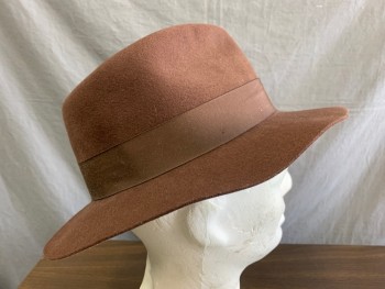 Mens, Fedora, GOLDEN GATE HAT CO, Brown, Wool, Solid, 7 1/4, L, Sz 8, Wool Felt, Brown Grosgrain Hat Band and Bow, Lined, Retro Could Be Used in 1940s