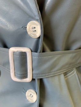 APPARIS, Slate Blue, Faux Leather, Solid, Double Breasted, White Buttons, Notch Collar, Epaulettes at Shoulders, 2 Pockets at Hips, Belt Loops, **With Matching Belt with White Buckle