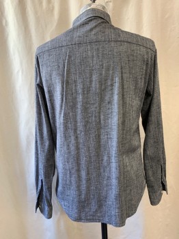Mens, Casual Shirt, CLUB MONACO, Black, White, Cotton, Linen, 2 Color Weave, Stripes - Vertical , M, Collar Attached, Button Front, Long Sleeves