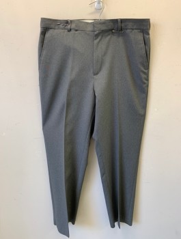 FLEX SLAX, Gray, Polyester, Solid, Flat Front, Stretchy Inner Waistband, Zip Fly, 4 Pockets, Belt Loops