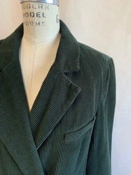 Womens, Blazer, TREASURE & BOND, Forest Green, Cotton, Solid, S, Corduroy, Double Breasted, Collar Attached, Notched Lapel, 3 Pockets