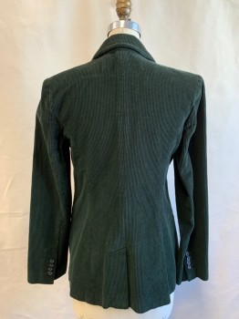 Womens, Blazer, TREASURE & BOND, Forest Green, Cotton, Solid, S, Corduroy, Double Breasted, Collar Attached, Notched Lapel, 3 Pockets