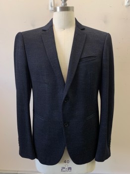 JOHN VARVATOS, Black, Navy Blue, Gray, Wool, 2 Color Weave, 2 Buttons, Single Breasted, Notched Lapel, 3 Pockets,