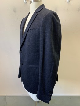 JOHN VARVATOS, Black, Navy Blue, Gray, Wool, 2 Color Weave, 2 Buttons, Single Breasted, Notched Lapel, 3 Pockets,