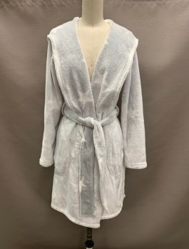 Womens, SPA Robe, UGG, Lt Gray, White, Polyester, Stars, XS, with Belt, Plush, Open Front, 2 Waist Pockets