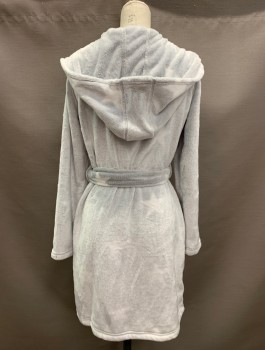 Womens, SPA Robe, UGG, Lt Gray, White, Polyester, Stars, XS, with Belt, Plush, Open Front, 2 Waist Pockets
