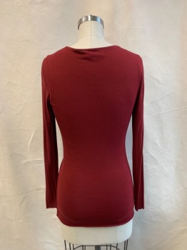 BAILEY/44, Dk Red, Rayon, Spandex, Solid, V-N, L/S, Gathered Front, Cutouts At Shoulders