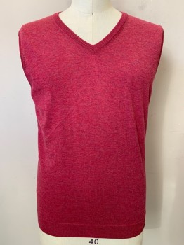 Mens, Sweater Vest, Boss, Raspberry Pink, Wool, Solid, XL, Pullover, V Neck