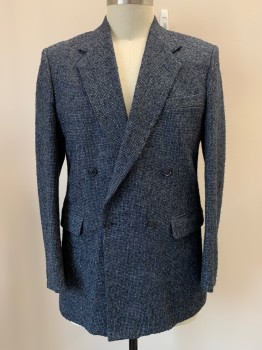 Mens, Jacket, FARAH, Blue, Black, Off White, Wool, Acrylic, Tweed, 42 L, 4 Buttons Double Breasted, Notched Lapel, 3 Pockets, CB Vent
