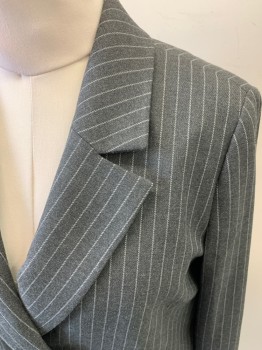 ANINE BING, Dk Gray, White, Polyester, Viscose, Stripes - Pin, Double Breasted, Notched Lapel, 2 Buttons, Patch Pockets, Single Vent, 3 Button Sleeves