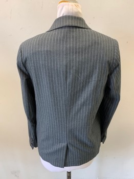 ANINE BING, Dk Gray, White, Polyester, Viscose, Stripes - Pin, Double Breasted, Notched Lapel, 2 Buttons, Patch Pockets, Single Vent, 3 Button Sleeves