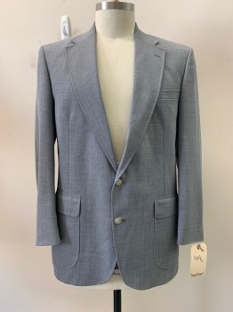 Mens, Jacket, STAFFORD, Gray, Wool, Solid, 44L, 2 Buttons, Single Breasted, Notched Lapel, 3 Pockets