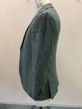 ANGELICO, Sage Green, Gray, Linen, 2 Color Weave, Single Breasted, 2 Buttons,  Notched Lapel, 3 Pockets 2 Patch,