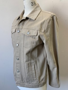Mens, Jean Jacket, JACKSON, Beige, Cotton, Solid, M, Denim, 6 Button Front, Collar Attached, 4 Pockets, Unusual Rectangular Patches on Chest and Back, Zippers at Cuffs