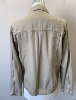 Mens, Jean Jacket, JACKSON, Beige, Cotton, Solid, M, Denim, 6 Button Front, Collar Attached, 4 Pockets, Unusual Rectangular Patches on Chest and Back, Zippers at Cuffs