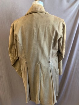 Mens, Historical Fiction Jacket, N/L, Mushroom-Gray, Cotton, Solid, 44, Mid 1800s, Old West, Knee Length, Heavy Twill, Seam Binding Detail Notched Lapel and Front Placket, 3 Pockets, Cuff Detail, Aged, Multiple
