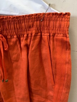 Womens, Shorts, J CREW, Burnt Orange, Linen, Solid, M, Drawstring, Fake Fly Front, 2 Slant Pockets, 2 Cargo Pockets