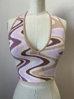 Princess Poly, Beige, Lilac Purple, Purple, Cream, Brown, Viscose, Polyester, Swirl , Low Cut Neck, Cropped